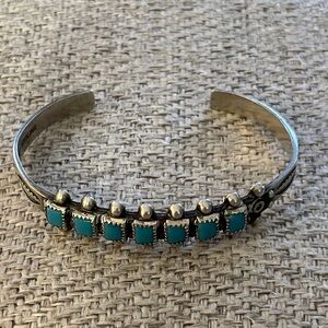 Bell Trading Post Native American Silver Turquoise Bangle Bracelet